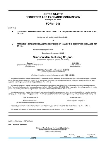 Thumbnail Simpson Manufacturing Company
 10-Q Quarterly Report FY2011 