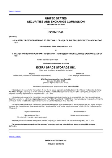 Miniature Extra Space Storage
 10-Q Rapport trimestriel 2011 