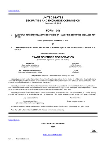 Miniature Exact Sciences 10-Q Rapport trimestriel  
