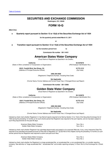 Thumbnail American States Water
 10-Q Quarterly Report FY 
