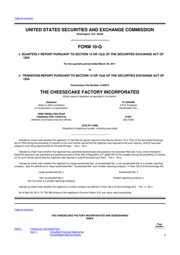 Vorschaubild The Cheesecake Factory
 10-Q Quartalsbericht 2011 