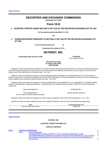 Thumbnail SkyWest 10-Q Quarterly Report FY 
