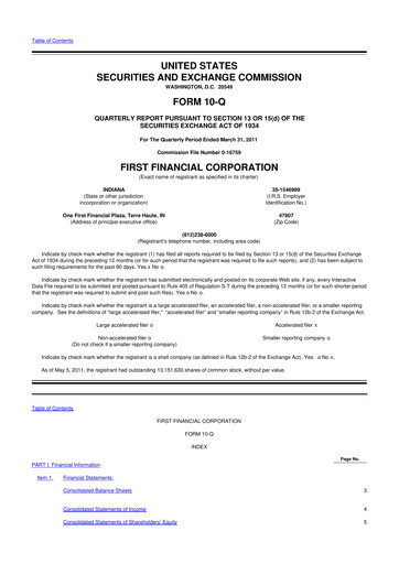 Thumbnail First Financial 10-Q Quarterly Report FY 