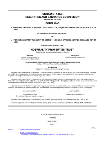 Thumbnail Service Properties Trust 10-Q Quarterly Report FY2011 