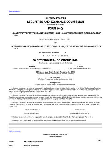 Miniature Safety Insurance
 10-Q Rapport trimestriel  