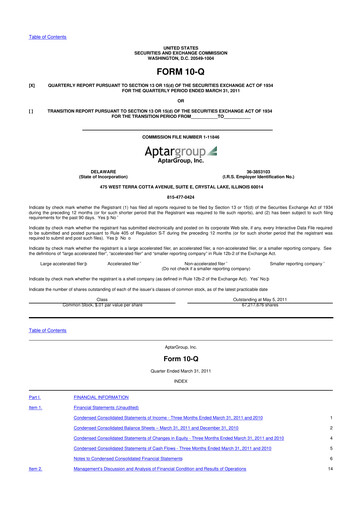 Miniature AptarGroup 10-Q Rapport trimestriel 2011 