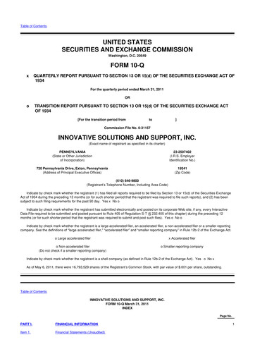 Thumbnail Innovative Solutions and Support 10-Q Quarterly Report FY 