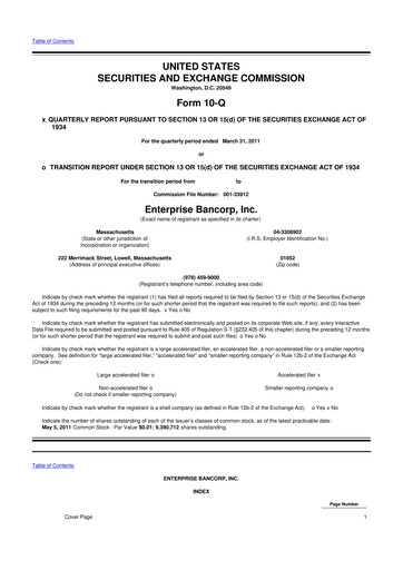 Thumbnail Enterprise Bancorp 10-Q Quarterly Report FY 