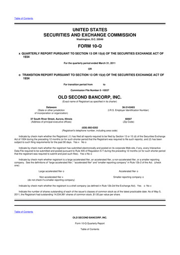 Thumbnail Old Second Bancorp 10-Q Quarterly Report FY 