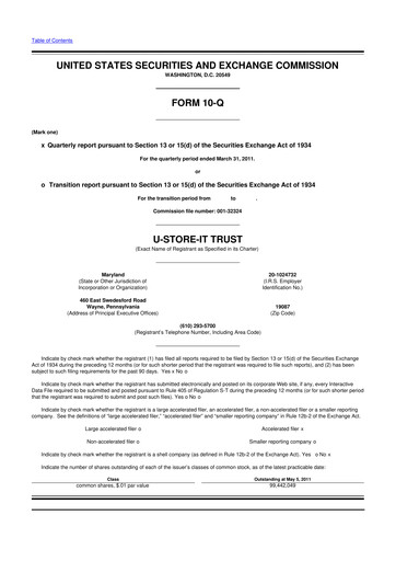 Thumbnail CubeSmart
 10-Q Quarterly Report FY 