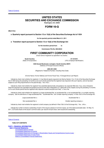 Thumbnail First Community Corporation 10-Q Quarterly Report FY 