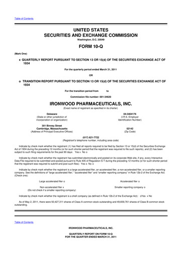 Thumbnail Ironwood Pharmaceuticals
 10-Q Quarterly Report FY 