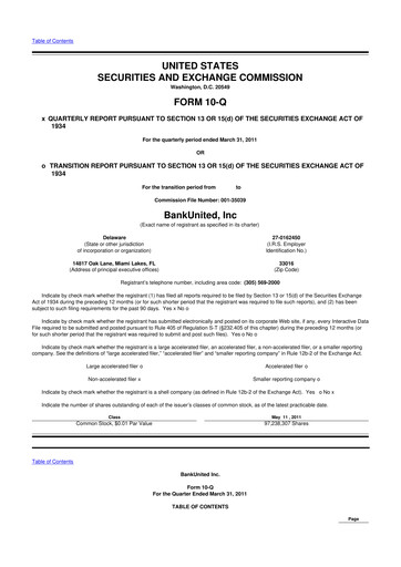 Miniature BankUnited
 10-Q Rapport trimestriel  