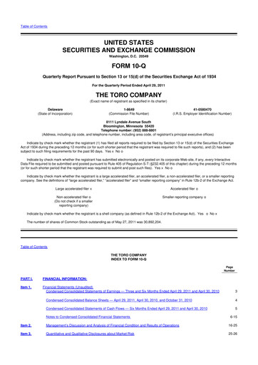 Thumbnail The Toro Company
 10-Q Quarterly Report FY2011 