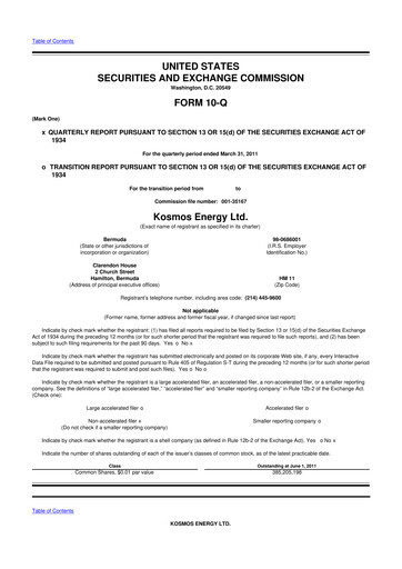 Thumbnail Kosmos Energy 10-Q Quarterly Report FY 