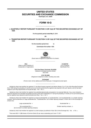 Miniature Kroger 10-Q Rapport trimestriel 2011 