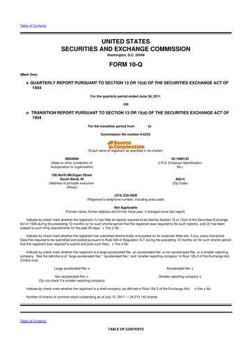 Thumbnail 1st Source
 10-Q Quarterly Report FY2011 