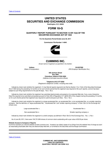 Thumbnail Cummins
 10-Q Quarterly Report FY2011 