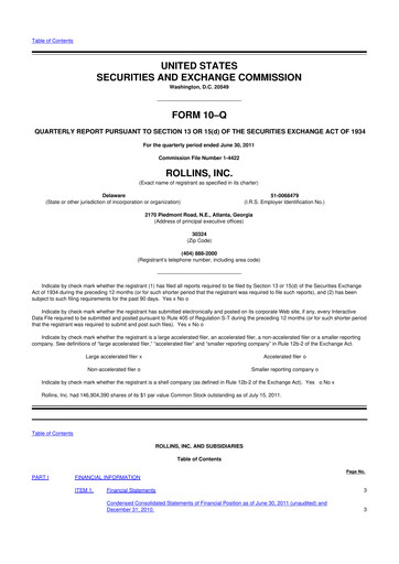 Miniature Rollins 10-Q Rapport trimestriel 2011 