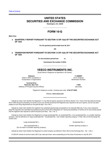 Thumbnail Veeco
 10-Q Quarterly Report FY2011 