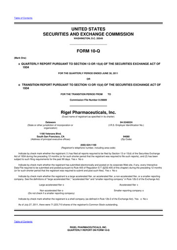 Thumbnail Rigel Pharmaceuticals 10-Q Quarterly Report FY2011 