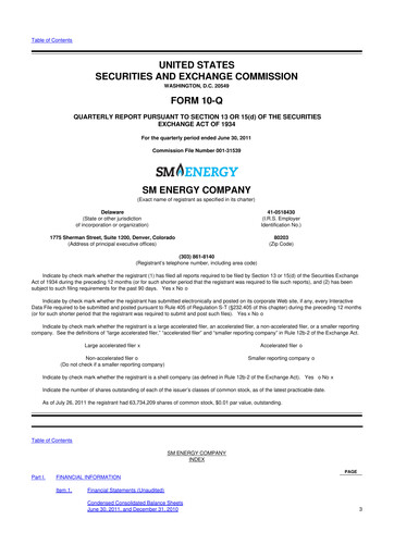 Miniature SM Energy
 10-Q Rapport trimestriel 2011 