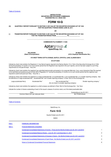 Miniature AptarGroup 10-Q Rapport trimestriel 2011 