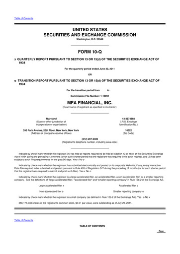 Thumbnail MFA Financial 10-Q Quarterly Report FY 