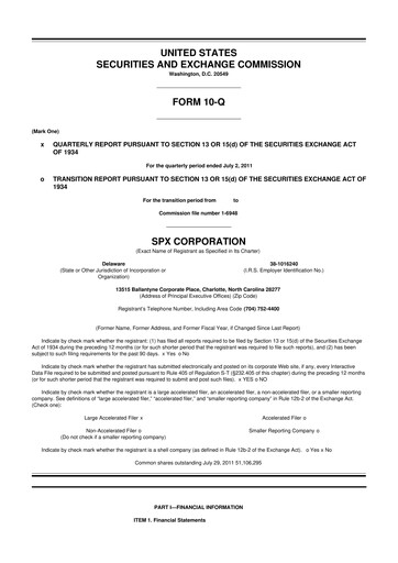 Miniature SPX Technologies 10-Q Rapport trimestriel 2011 
