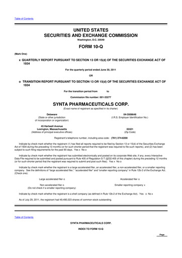 Thumbnail Madrigal Pharmaceuticals
 10-Q Quarterly Report FY2011 