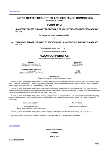 Thumbnail Fluor Corporation
 10-Q Quarterly Report FY2011 