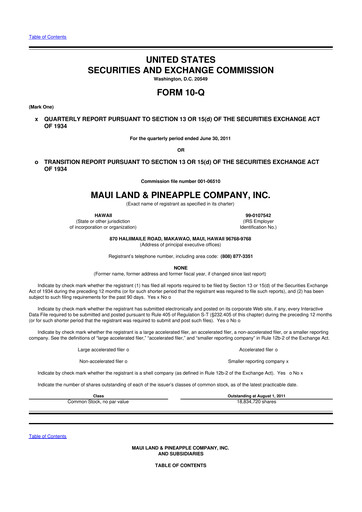 Vorschaubild Maui Land & Pineapple Company 10-Q Quartalsbericht 2011 