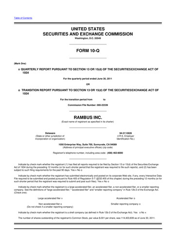 Vorschaubild Rambus 10-Q Quartalsbericht 2011 