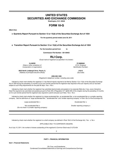 Thumbnail RLI Corp.
 10-Q Quarterly Report FY2011 