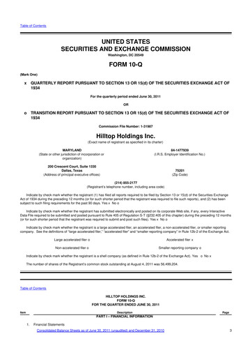 Miniature Hilltop Holdings 10-Q Rapport trimestriel 2011 