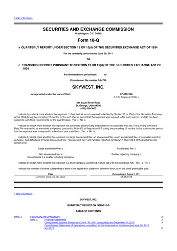 Thumbnail SkyWest 10-Q Quarterly Report FY2011 