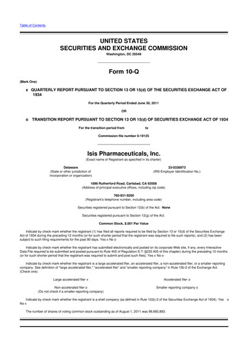 Vorschaubild Ionis Pharmaceuticals
 10-Q Quartalsbericht 2011 