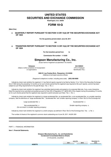Thumbnail Simpson Manufacturing Company
 10-Q Quarterly Report FY2011 