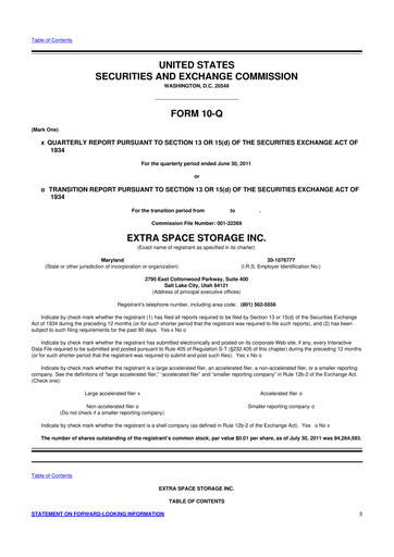 Miniature Extra Space Storage
 10-Q Rapport trimestriel 2011 