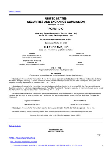Thumbnail Hillenbrand 10-Q Quarterly Report FY2011 