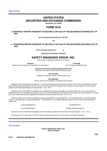 Miniature Safety Insurance
 10-Q Rapport trimestriel 2011 