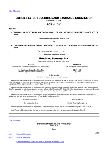 Thumbnail Brookline Bancorp 10-Q Quarterly Report FY2011 