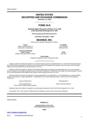 Thumbnail Maximus 10-Q Quarterly Report FY2011 