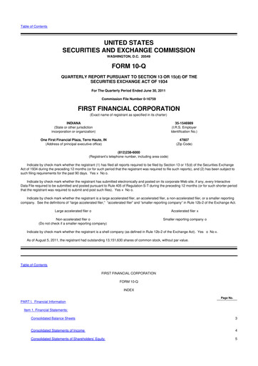 Thumbnail First Financial 10-Q Quarterly Report FY2011 