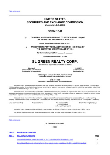 Thumbnail SL Green Realty
 10-Q Quarterly Report FY2011 