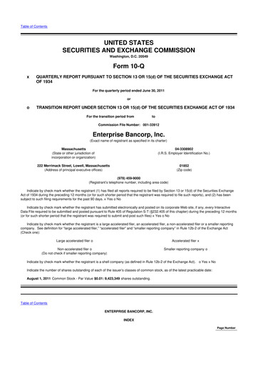 Thumbnail Enterprise Bancorp 10-Q Quarterly Report FY2011 