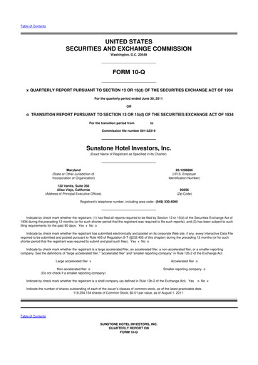 Thumbnail Sunstone Hotel Investors
 10-Q Quarterly Report FY2011 