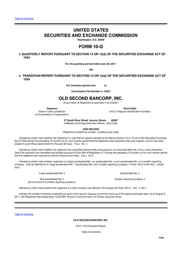 Thumbnail Old Second Bancorp 10-Q Quarterly Report FY2011 