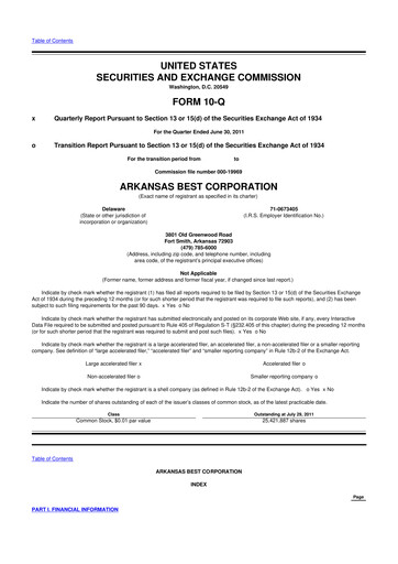 Thumbnail ArcBest 10-Q Quarterly Report FY2011 