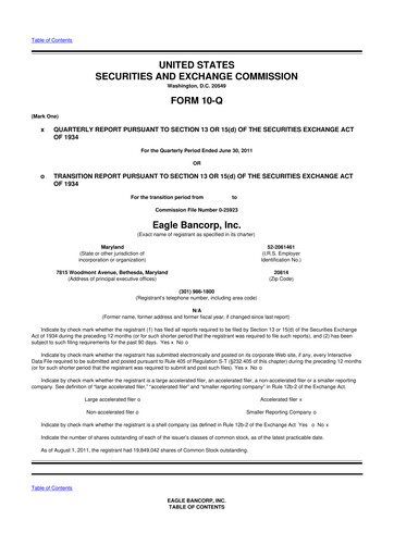 Thumbnail Eagle Bancorp 10-Q Quarterly Report FY2011 